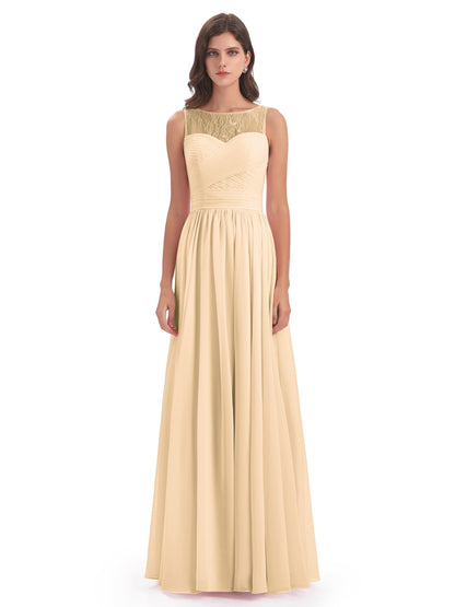 Naya Floor Length Illusion Lace Bridesmaid Dresses