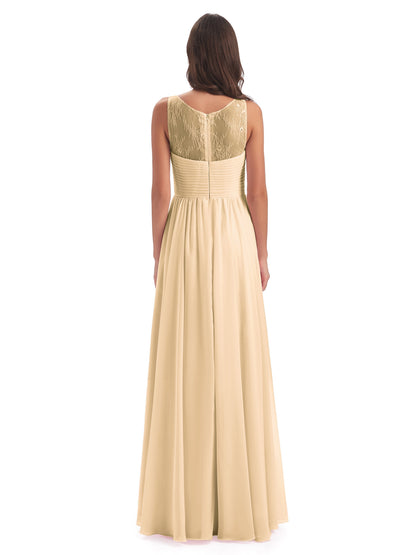 Naya Floor Length Illusion Lace Bridesmaid Dresses