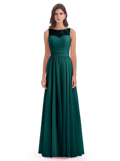 Naya Floor Length Illusion Lace Bridesmaid Dresses