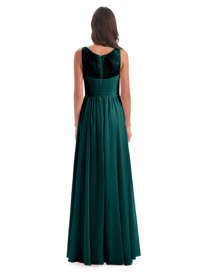 Naya Floor Length Illusion Lace Bridesmaid Dresses