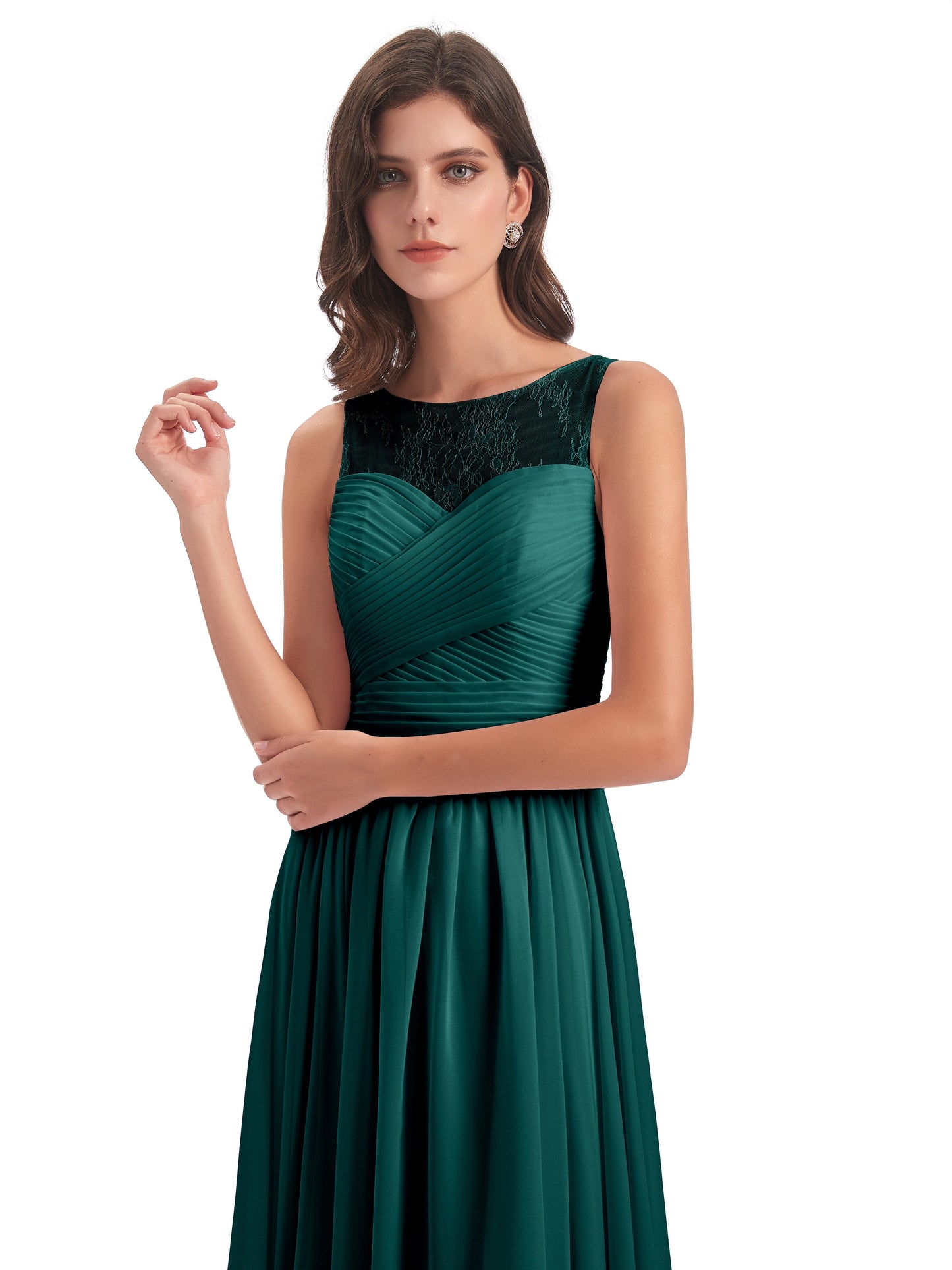 Naya Floor Length Illusion Lace Bridesmaid Dresses