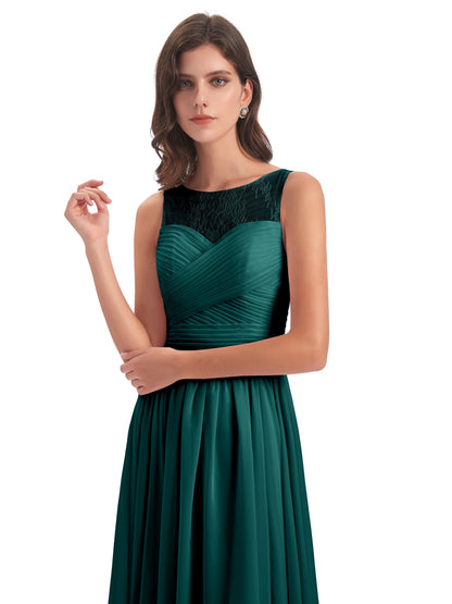 Naya Floor Length Illusion Lace Bridesmaid Dresses