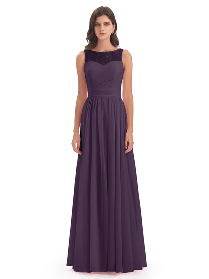 Naya Floor Length Illusion Lace Bridesmaid Dresses
