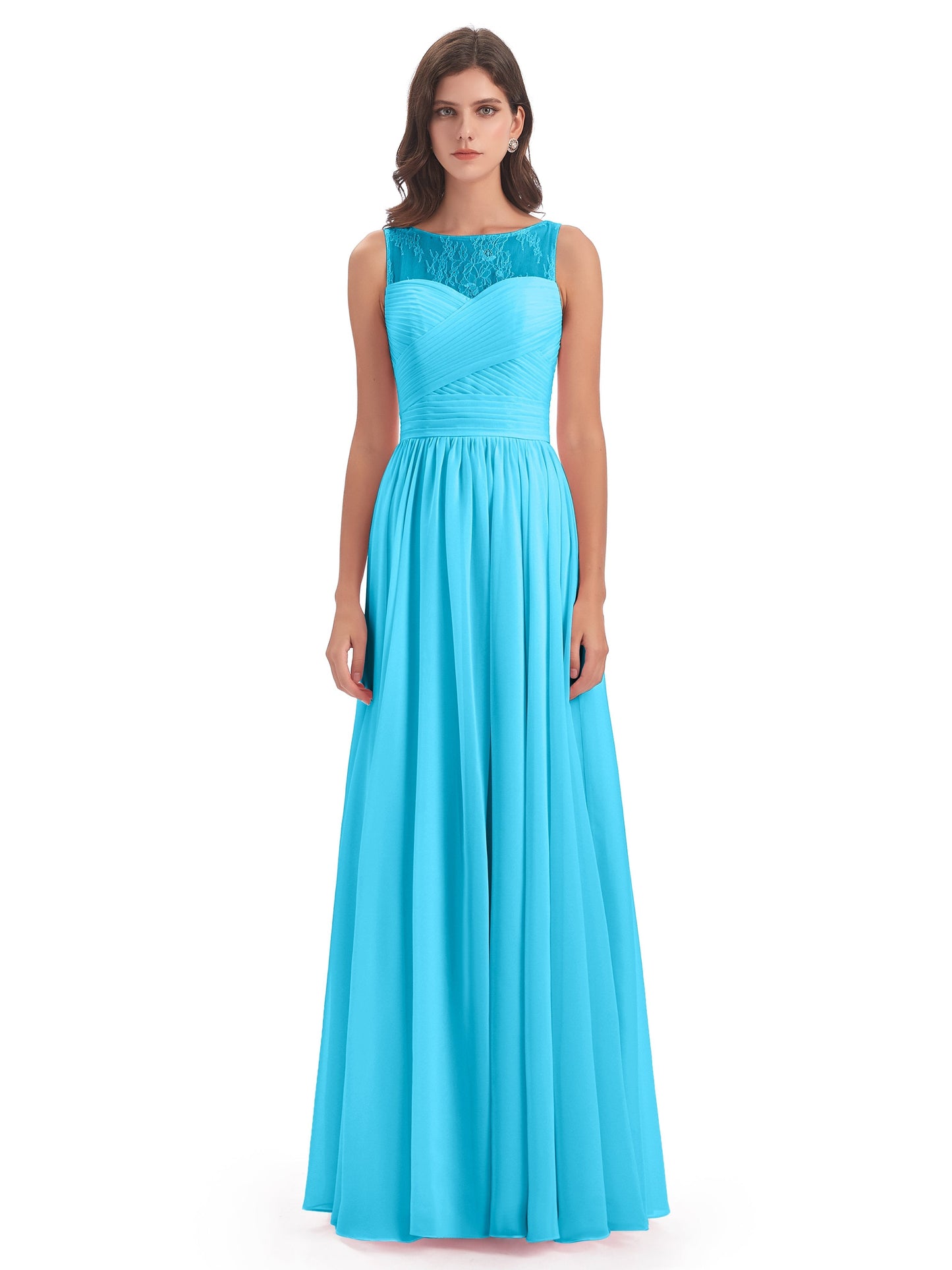 Naya Floor Length Illusion Lace Bridesmaid Dresses