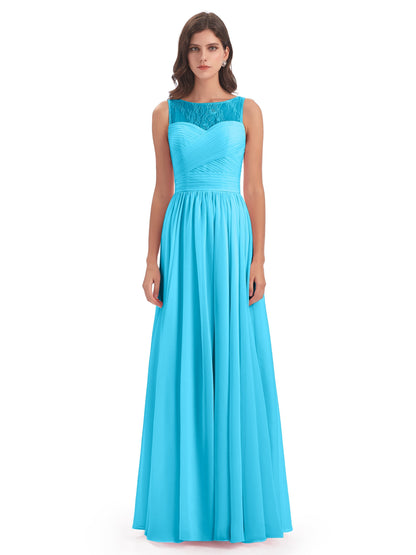 Naya Floor Length Illusion Lace Bridesmaid Dresses