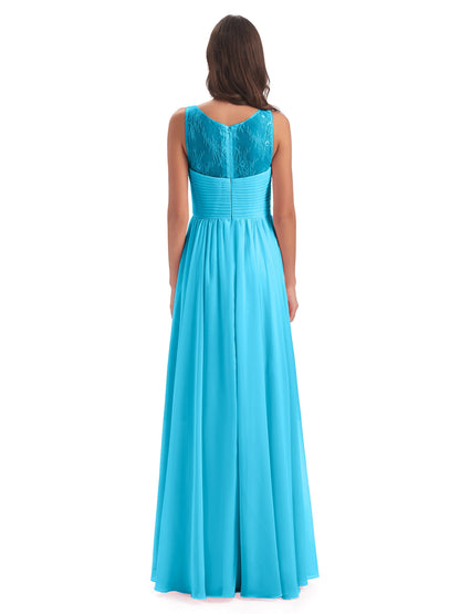 Naya Floor Length Illusion Lace Bridesmaid Dresses