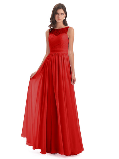 Naya Floor Length Illusion Lace Bridesmaid Dresses