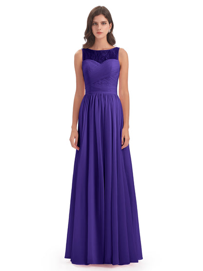 Naya Floor Length Illusion Lace Bridesmaid Dresses