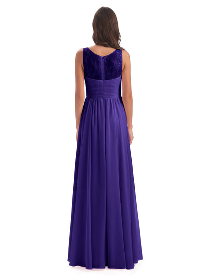Naya Floor Length Illusion Lace Bridesmaid Dresses