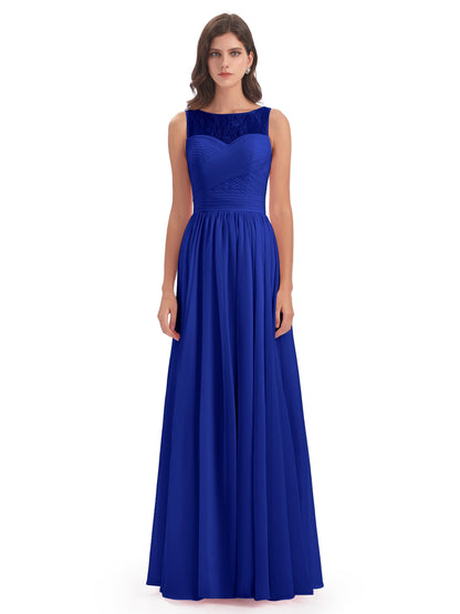 Naya Floor Length Illusion Lace Bridesmaid Dresses
