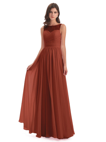 Naya Floor Length Illusion Lace Bridesmaid Dresses