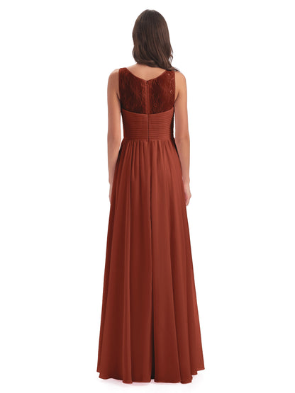 Naya Floor Length Illusion Lace Bridesmaid Dresses