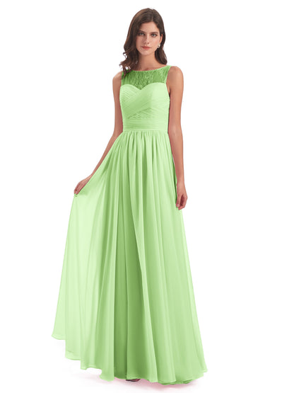 Naya Floor Length Illusion Lace Bridesmaid Dresses