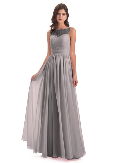 Naya Floor Length Illusion Lace Bridesmaid Dresses