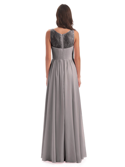 Naya Floor Length Illusion Lace Bridesmaid Dresses