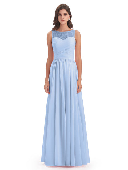 Naya Floor Length Illusion Lace Bridesmaid Dresses