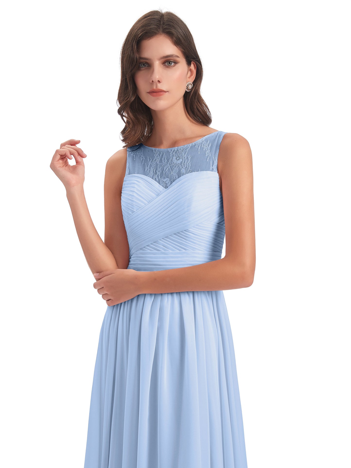 Naya Floor Length Illusion Lace Bridesmaid Dresses