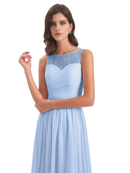 Naya Floor Length Illusion Lace Bridesmaid Dresses
