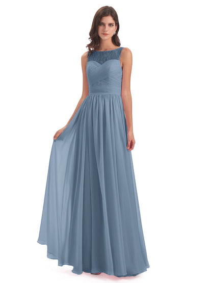 Naya Floor Length Illusion Lace Bridesmaid Dresses