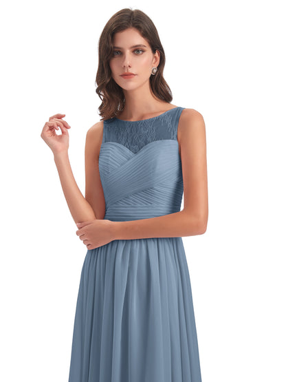 Naya Floor Length Illusion Lace Bridesmaid Dresses