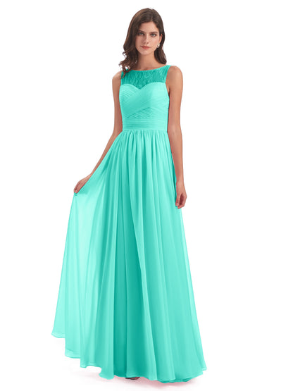 Naya Floor Length Illusion Lace Bridesmaid Dresses