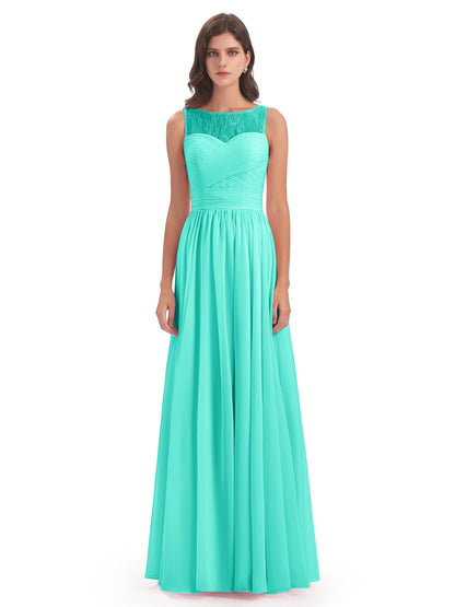 Naya Floor Length Illusion Lace Bridesmaid Dresses