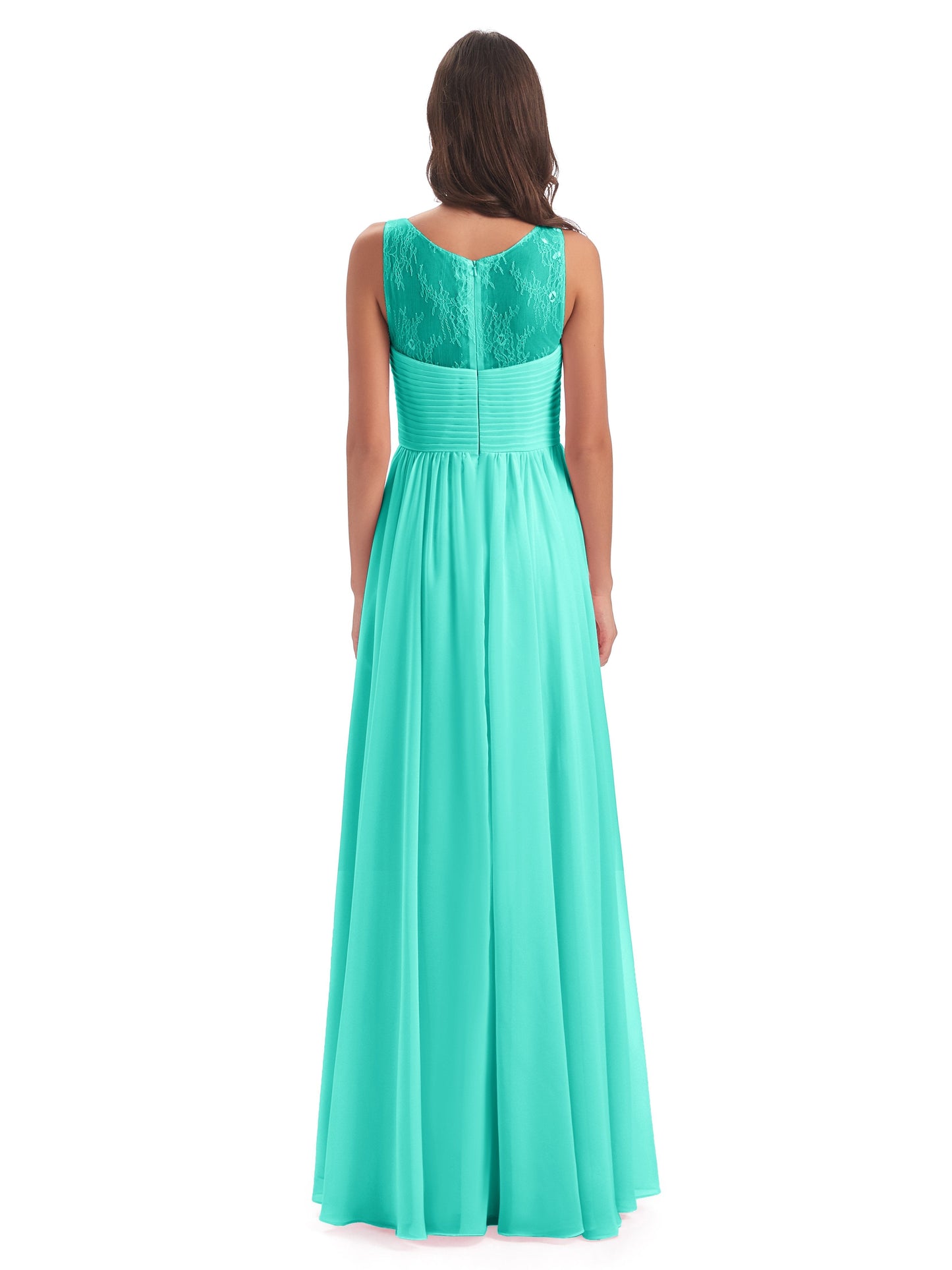 Naya Floor Length Illusion Lace Bridesmaid Dresses