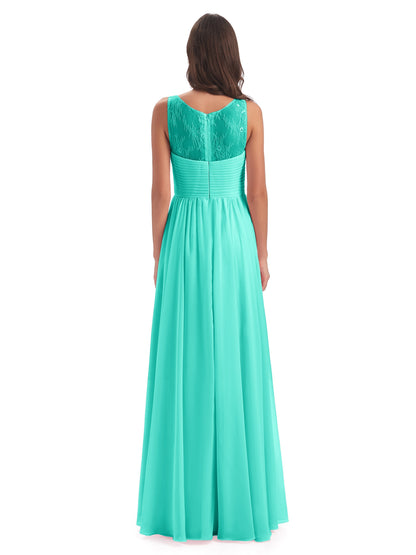 Naya Floor Length Illusion Lace Bridesmaid Dresses