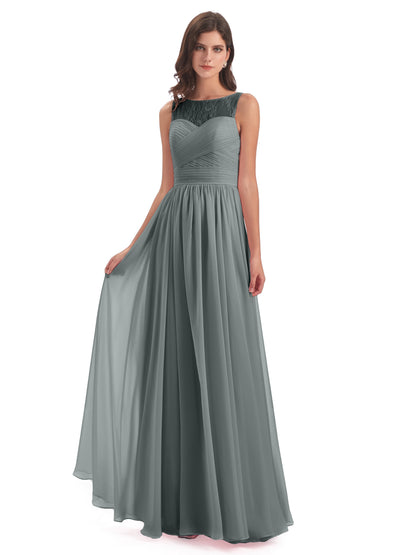 Naya Floor Length Illusion Lace Bridesmaid Dresses