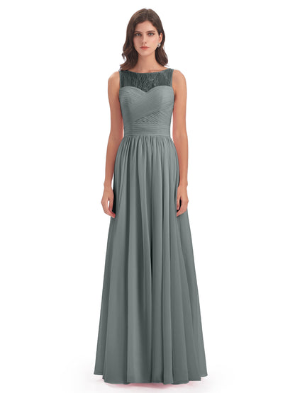 Naya Floor Length Illusion Lace Bridesmaid Dresses