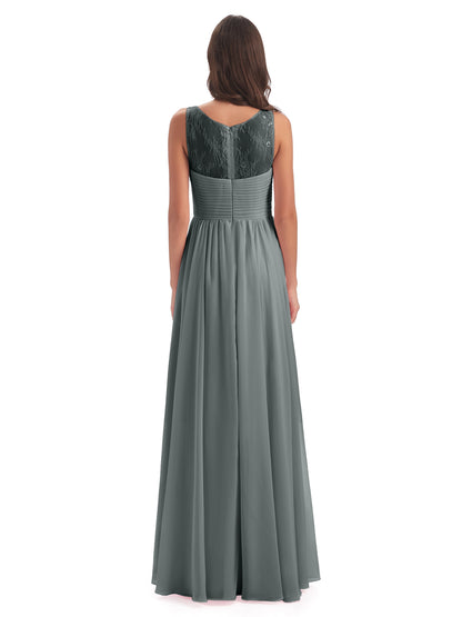 Naya Floor Length Illusion Lace Bridesmaid Dresses