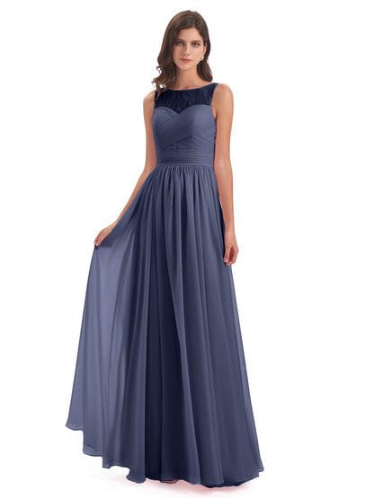 Naya Floor Length Illusion Lace Bridesmaid Dresses