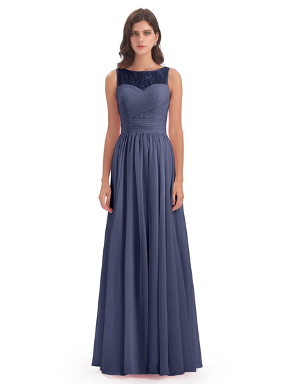 Naya Floor Length Illusion Lace Bridesmaid Dresses
