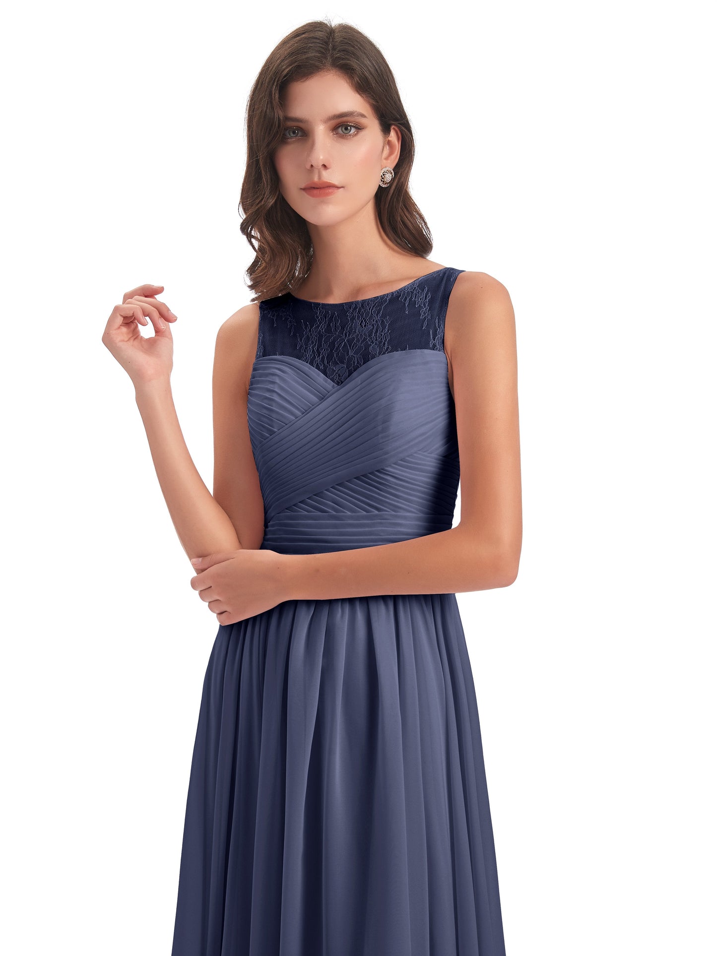 Naya Floor Length Illusion Lace Bridesmaid Dresses