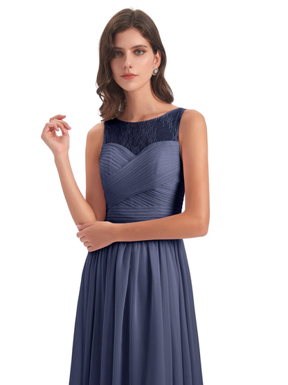 Naya Floor Length Illusion Lace Bridesmaid Dresses