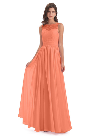 Naya Floor Length Illusion Lace Bridesmaid Dresses