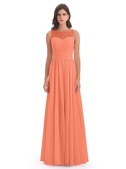 Naya Floor Length Illusion Lace Bridesmaid Dresses