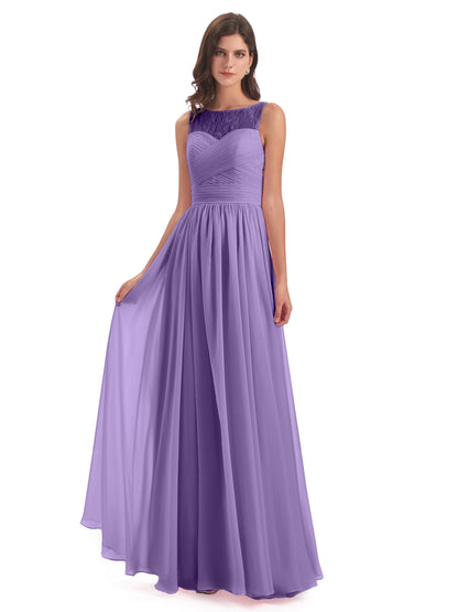 Naya Floor Length Illusion Lace Bridesmaid Dresses