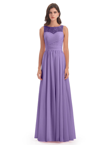 Naya Floor Length Illusion Lace Bridesmaid Dresses