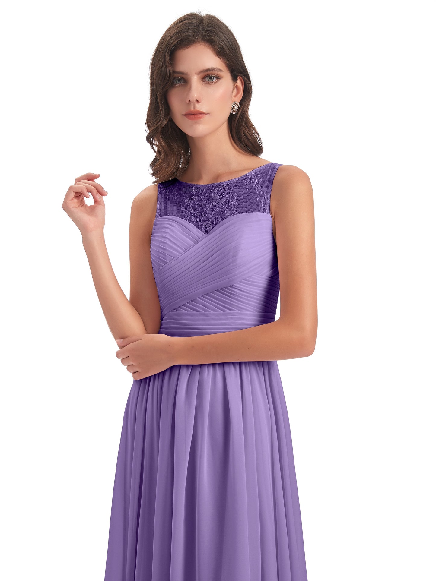 Naya Floor Length Illusion Lace Bridesmaid Dresses