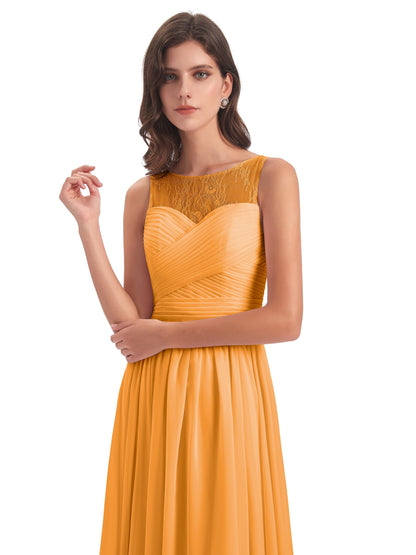 Naya Floor Length Illusion Lace Bridesmaid Dresses