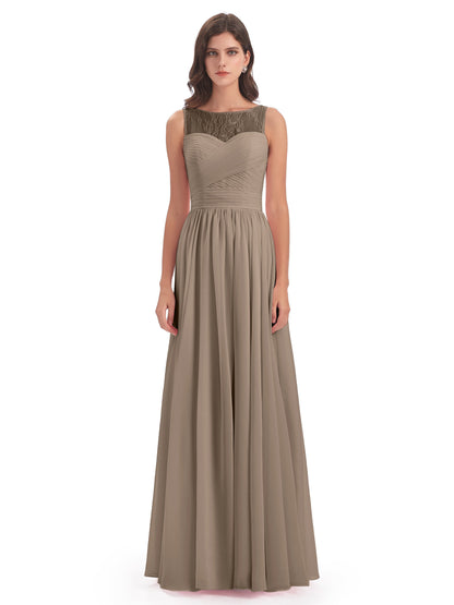 Naya Floor Length Illusion Lace Bridesmaid Dresses