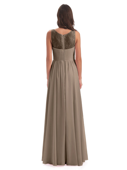 Naya Floor Length Illusion Lace Bridesmaid Dresses