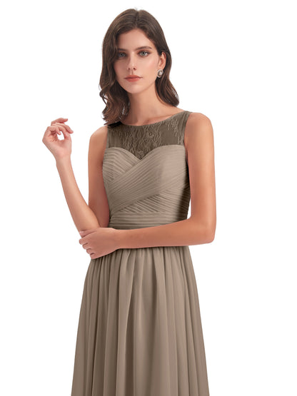Naya Floor Length Illusion Lace Bridesmaid Dresses