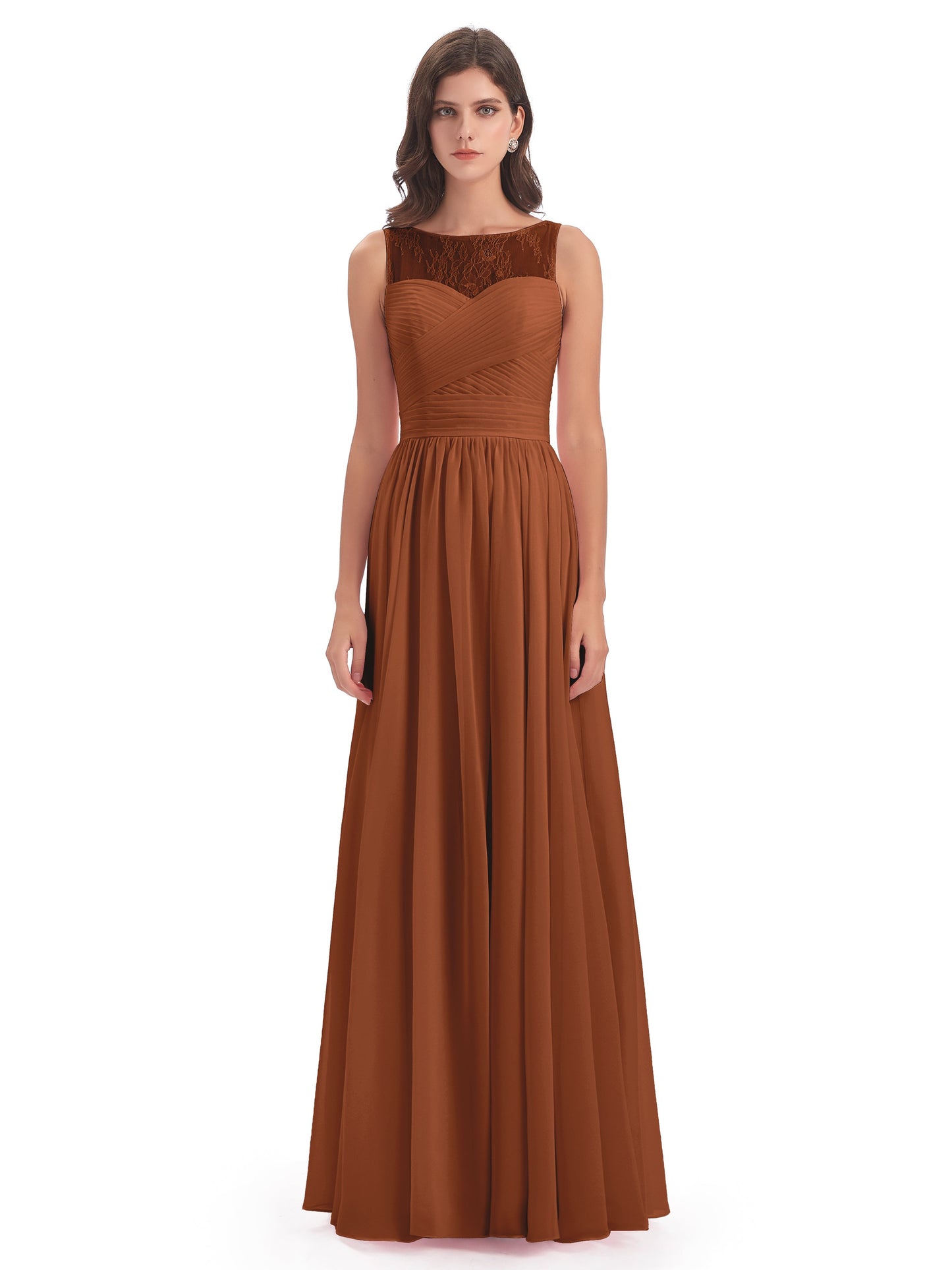 Naya Floor Length Illusion Lace Bridesmaid Dresses