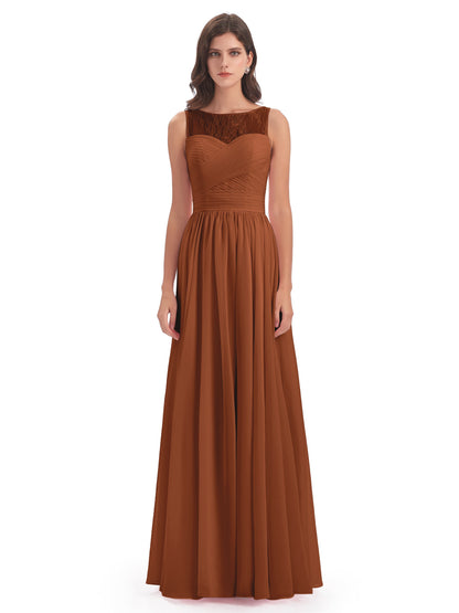 Naya Floor Length Illusion Lace Bridesmaid Dresses