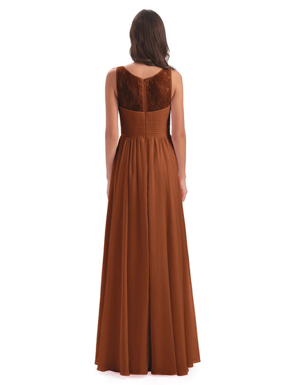 Naya Floor Length Illusion Lace Bridesmaid Dresses