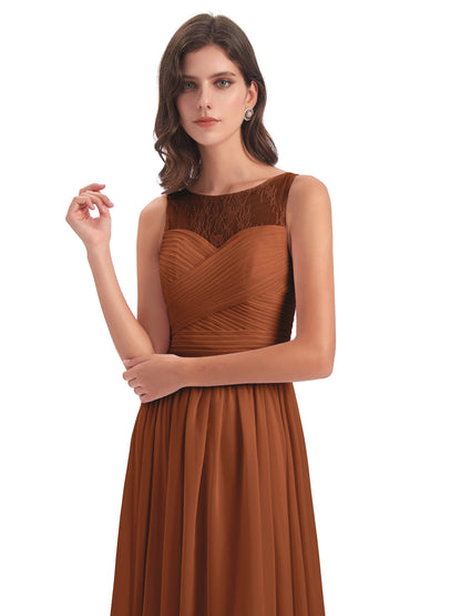 Naya Floor Length Illusion Lace Bridesmaid Dresses