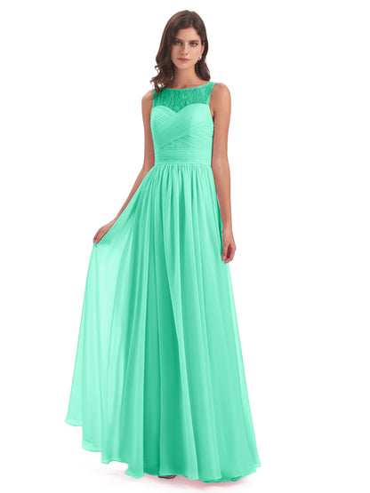 Naya Floor Length Illusion Lace Bridesmaid Dresses