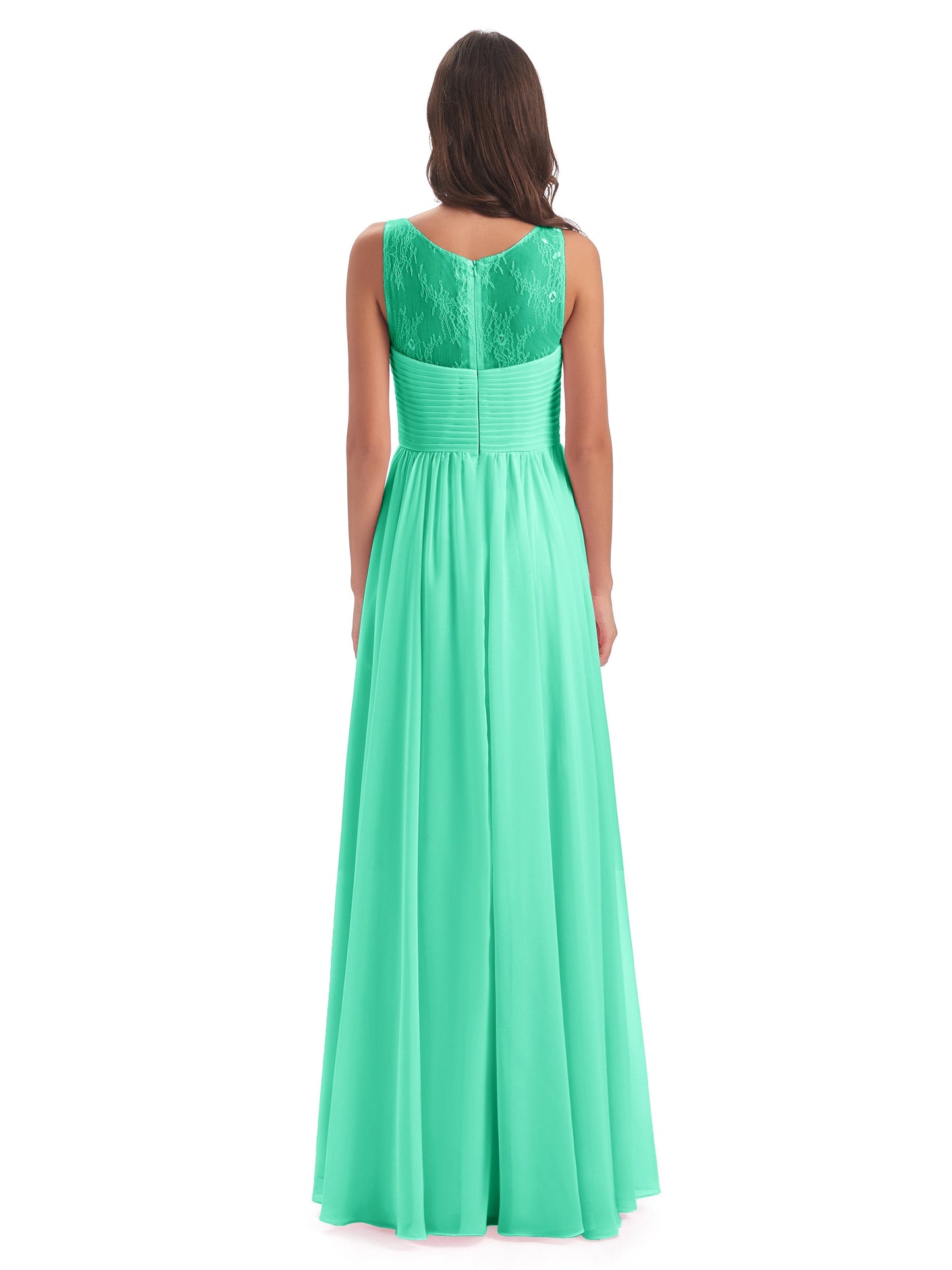 Naya Floor Length Illusion Lace Bridesmaid Dresses